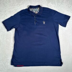 Robert Graham Polo Shirt Men Size M Blue Classic Fit Cotton Embroidered Skull